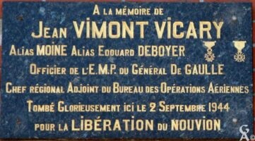 Plaque Commémorative Jean VIMONT VICARY