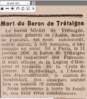 MICHEL De TRETAIGNE Festieux Les Tablettes laonnoises du 26/08/1923