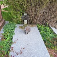 pierre tombale bleue mouchetée avec plaque fixée sur un poteau formant une croix et inscription mort au champ d'honneur - Natty