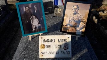Plaque Mort pour la France et photos du défunt et de sa famille - N Harant