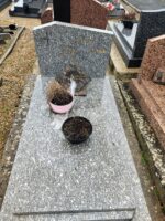 monument gris moucheté avec stèle gravée en lettre dorée, et à gauche croix noire - O.Dufour