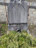 tombe entourage pierre et végétation au centre, avec stèle ancienne gravée et armature métallique autour de cette stèle - O.Dufour
