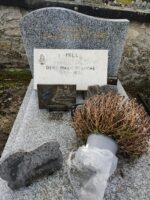 monument gris moucheté avec famille gravée en lettres dorées sur la stèle et plaque d'identification blanche avec photo de la défunte - O.Dufour